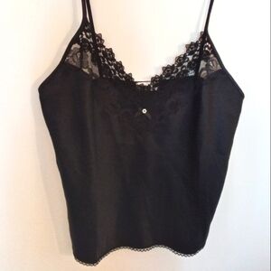 Escapade Women's Black Cropped Polkadot Camisole with Lace Detail Small